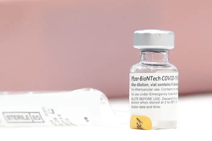 A vial of the Pfizer-BioNTech vaccine at Long Island Jewish Medical Center Northwell Health in New York City on December 14, 2020.